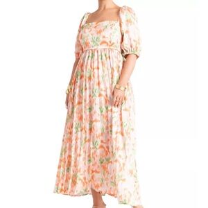 Eloquii Pink and Orange Pleated Maxi Dress